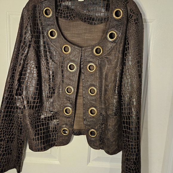 Cato Brown and Gold Blazer with Distinctive Grommet Detailing - Picture 5 of 9